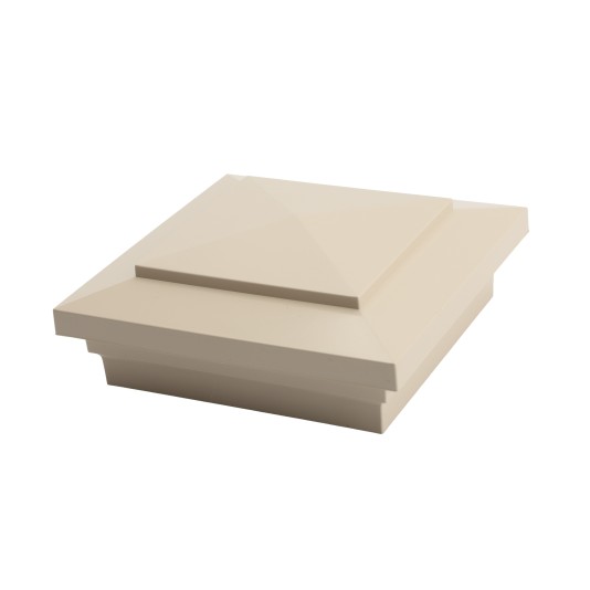 4" Sq. Cape May Downward Low Voltage LED Lighted Vinyl Post Cap for Vinyl Fence and Railing (Warm White) Almond