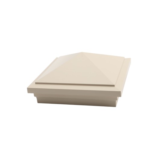 5" Sq. Haven Downward Low Voltage LED Lighted Vinyl Post Cap for Vinyl Fence and Railing (Warm White) Almond
