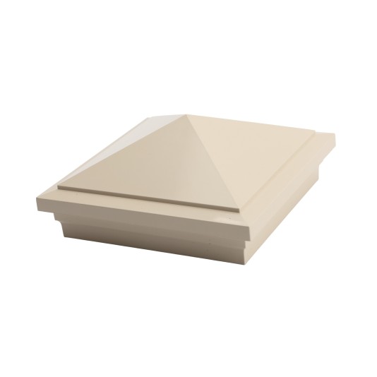5" Sq. Haven Downward Low Voltage LED Lighted Vinyl Post Cap for Vinyl Fence and Railing (Cool White) Almond