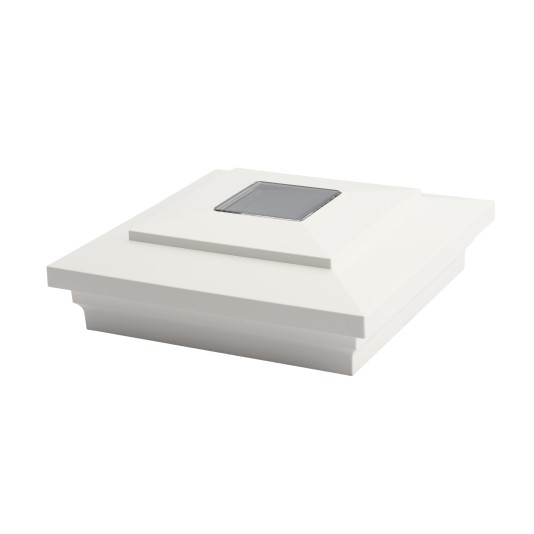 5" x 5" Cape May Solar Vinyl Post Cap with Accessory Connection - White