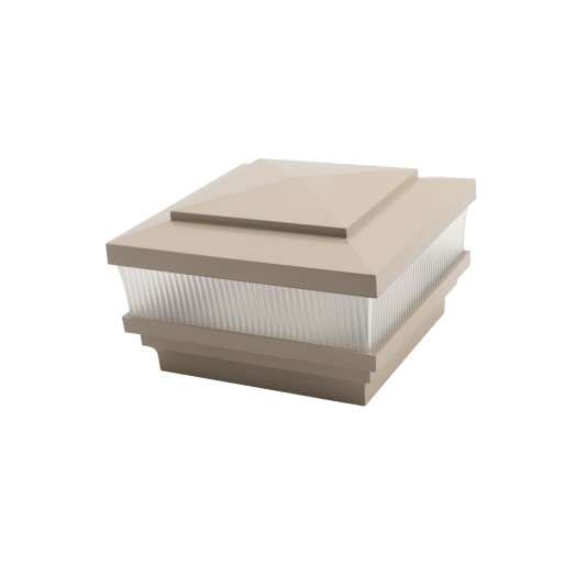 LMT 4" Sq. Cape May Scallop Lens Low Voltage LED Lighted Vinyl Post Cap - Khaki LMT-1659KK-5K