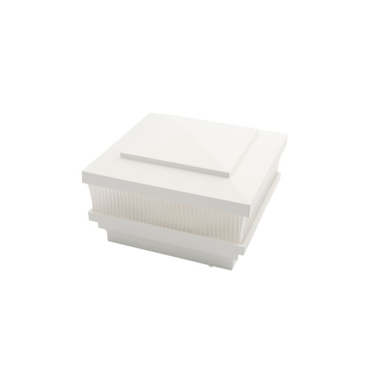 LMT 4" Sq. Cape May Scallop Lens Low Voltage LED Lighted Vinyl Post Cap - White LMT-1659W-3K