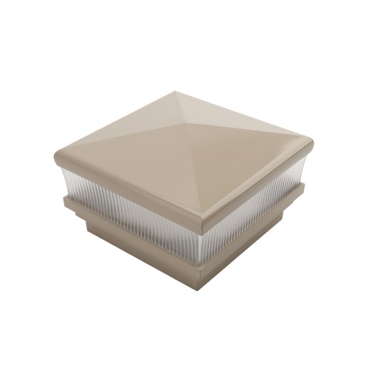 4" Sq. Neptune Scallop Lens Low Voltage LED Lighted Vinyl Post Cap for Vinyl Fence and Railing (Warm White) Khaki