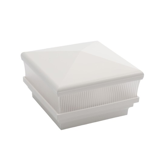 4" Sq. Neptune Scallop Lens Low Voltage LED Lighted Vinyl Post Cap for Vinyl Fence and Railing (Warm White)