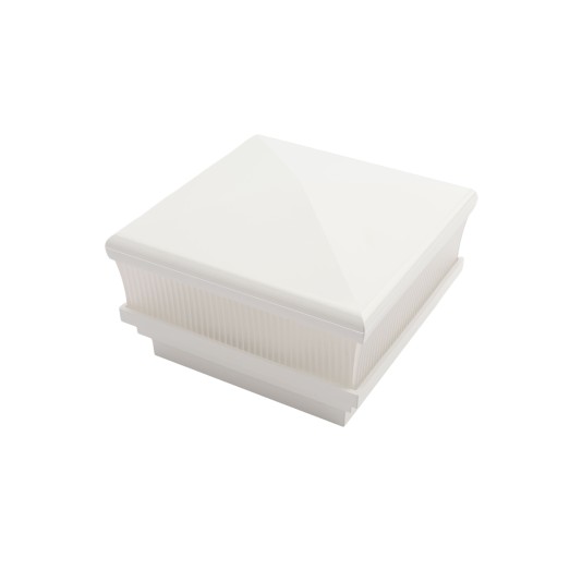 4" Sq. Neptune Scallop Lens Low Voltage LED Lighted Vinyl Post Cap for Vinyl Fence and Railing (Cool White) White