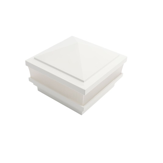 4" Sq. Haven Scallop Lens Low Voltage LED Lighted Vinyl Post Cap for Vinyl Fence and Railing (Cool White) White