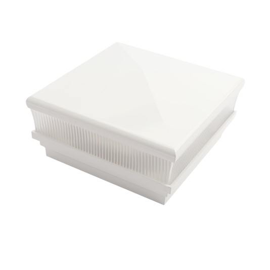 5" Sq. Neptune Scallop Lens Low Voltage LED Lighted Vinyl Post Cap for Vinyl Fence and Railing (Cool White) White