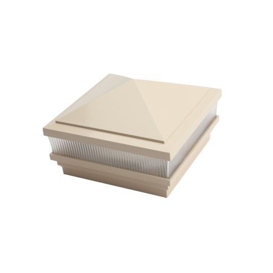 5" Sq. Haven Scallop Lens Low Voltage LED Lighted Vinyl Post Cap for Vinyl Fence and Railing (Warm White) Almond