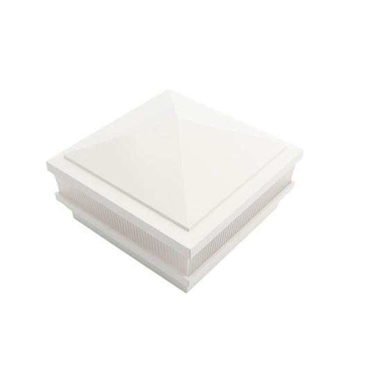 5" Sq. Haven Scallop Lens Low Voltage LED Lighted Vinyl Post Cap for Vinyl Fence and Railing (Warm White) White