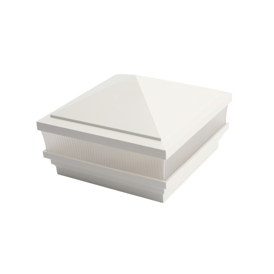 5" Sq. Haven Scallop Lens Low Voltage LED Lighted Vinyl Post Cap for Vinyl Fence and Railing (Warm White) White
