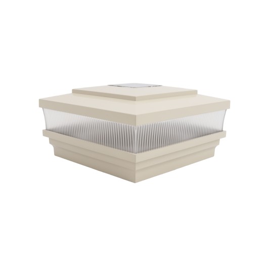 LMT-1667NA 5" Sq. Cape May Scallop Lens Solar LED Lighted Vinyl Post Cap - Almond