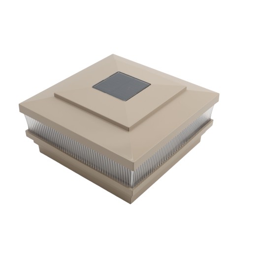 5" Sq. Cape May Scallop Lens Solar LED Lighted Vinyl Post Cap for Vinyl Fence and Railing (Khaki)