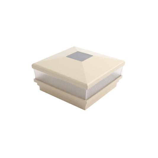 LMT-1668NA 5" Sq. Neptune Scallop Lens Solar LED Lighted Vinyl Post Cap - Almond