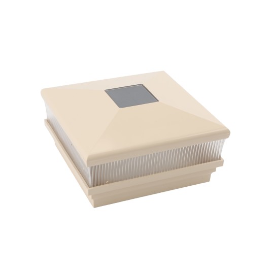 5" Sq. Neptune Scallop Lens Solar LED Lighted Vinyl Post Cap for Vinyl Fence and Railing (Beige) 