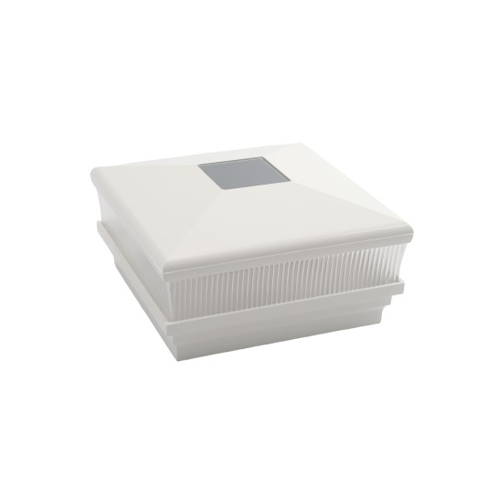 5" Sq. Neptune Scallop Lens Solar LED Lighted Vinyl Post Cap for Vinyl Fence and Railing (White)