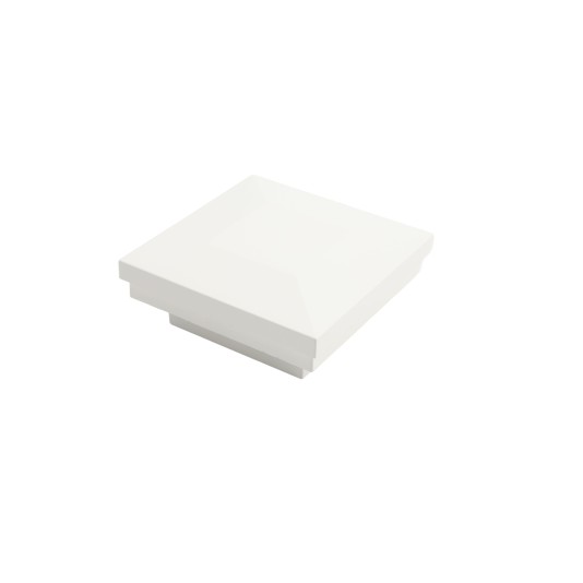 2" Sq. Ornamental Downward Low Voltage LED Lighted Vinyl Post Cap for Vinyl Fence and Railing (Cool White) White
