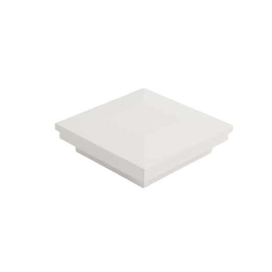 3" Sq. Ornamental Downward Low Voltage LED Lighted Vinyl Post Cap for Vinyl Fence and Railing (Cool White) White