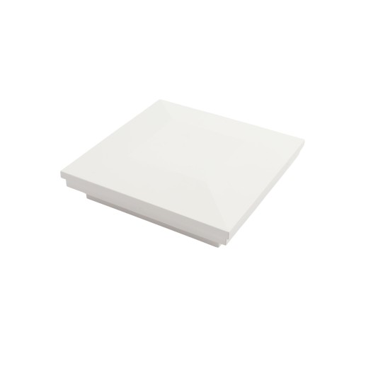 4" Sq. Ornamental Downward Low Voltage LED Lighted Vinyl Post Cap for Vinyl Fence and Railing (Cool White) White
