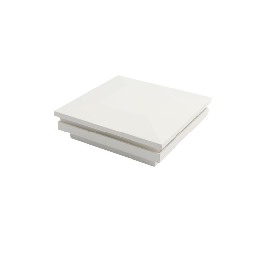 4" Sq. Ornamental Low Voltage LED Lighted Vinyl Post Cap for Vinyl Fence and Railing (Warm White) White