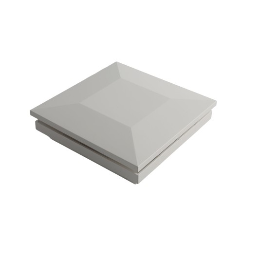 4" Sq. Ornamental Low Voltage LED Lighted Combo Vinyl Post Cap for Vinyl Fence and Railing (Warm White) White