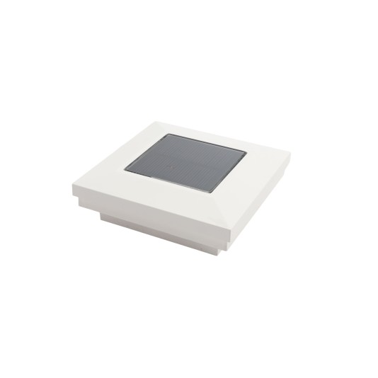 3" Sq. Ornamental Downward Solar LED Lighted Vinyl Post Cap for Vinyl Fence and Railing (White)