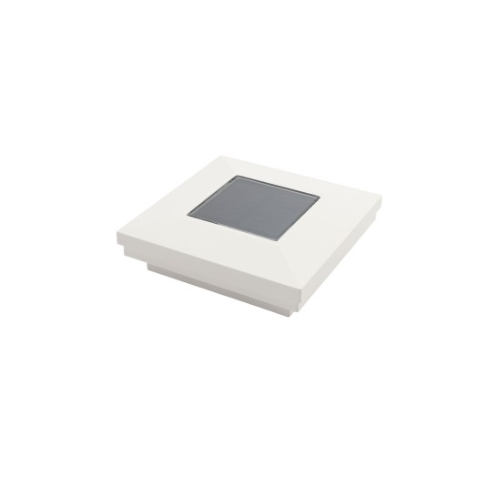 3.5" Sq. Ornamental Downward Solar LED Lighted Vinyl Post Cap for Vinyl Fence and Railing (White)