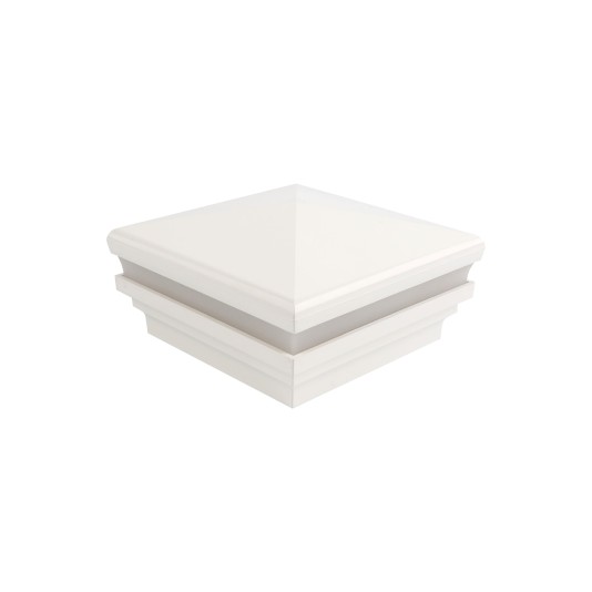 3.625" Sq. Neptune Halo Low Voltage LED Lighted Vinyl Post Cap for Vinyl Fence and Railing (Cool White) White