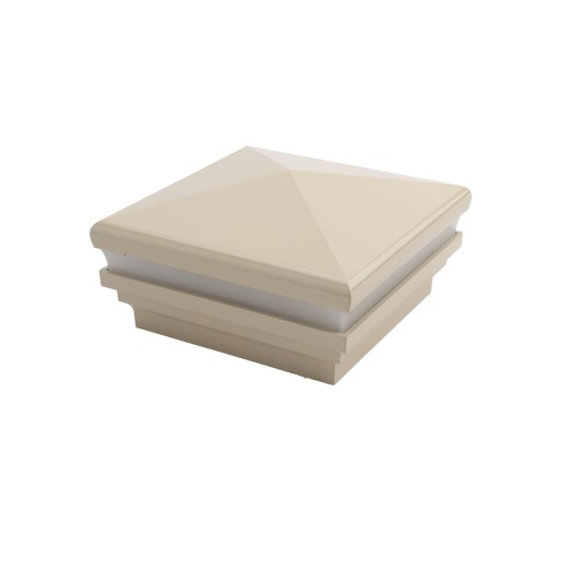 LMT 4" Sq. Neptune Halo Low Voltage LED Lighted Vinyl Post Cap - Almond 1833-LED-NA-3K
