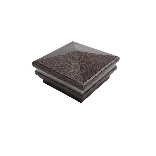 4" Sq. Neptune Halo Low Voltage LED Lighted Vinyl Post Cap for Vinyl Fence and Railing (Cool White) Antique Brown