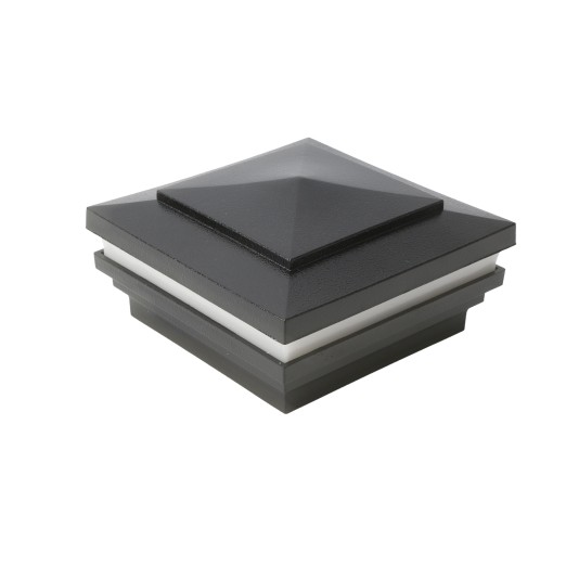 LMT 3.625" Sq. Cape May Halo Low Voltage LED Lighted Vinyl Post Cap - Hammertone Black LMT-1838-LED-HB-3K
