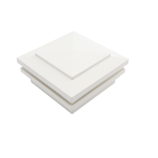 4" Sq. Cape May Halo Low Voltage LED Lighted Vinyl Post Cap for Vinyl Fence and Railing (Cool White) White