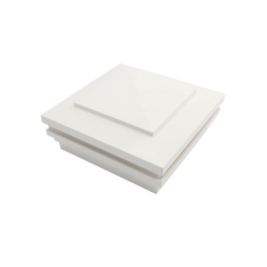 6" Sq. Cape May Halo Low Voltage LED Lighted Vinyl Post Cap for Vinyl Fence and Railing (Cool White) White