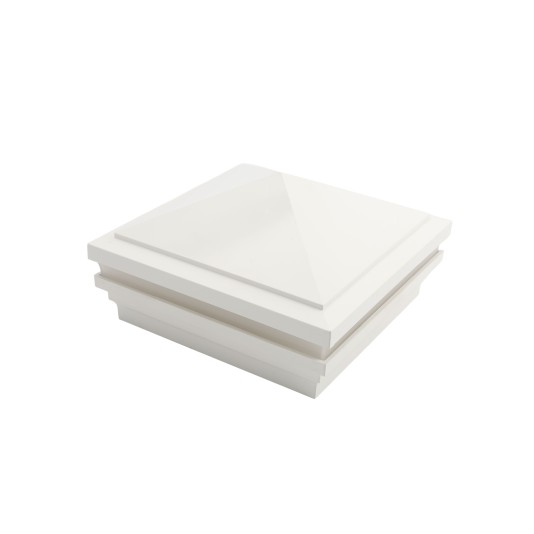 5" Sq. Haven Halo Low Voltage LED Lighted Vinyl Post Cap for Vinyl Fence and Railing (Cool White) White