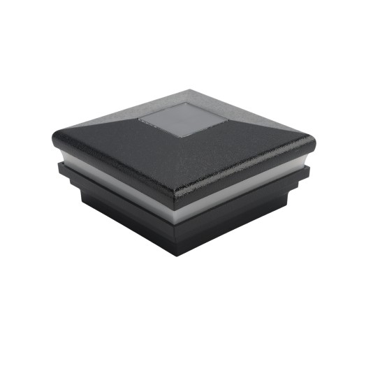 4" x 4" Neptune Halo Solar LED Lighted Vinyl Post Cap - Hammertone Black