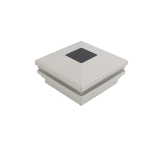 4" Sq. Neptune Halo Solar LED Lighted Vinyl Post Cap for Vinyl Fence and Railing (White)