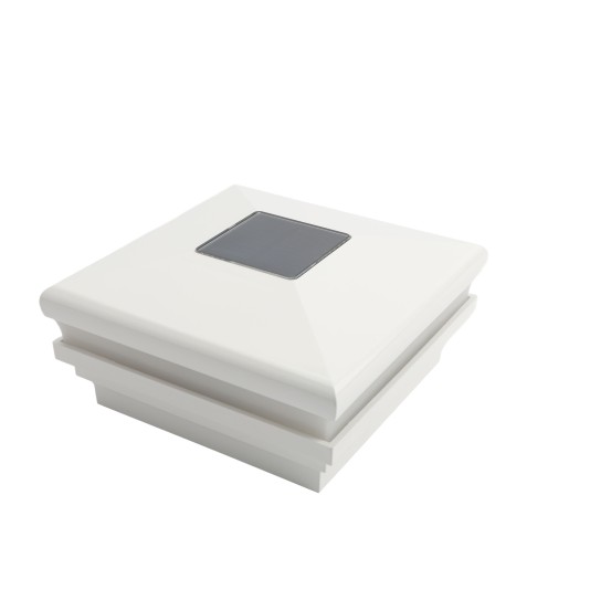 LMT-1852W 4 1/2" Sq. Neptune Halo Solar LED Lighted Vinyl Post Cap - White