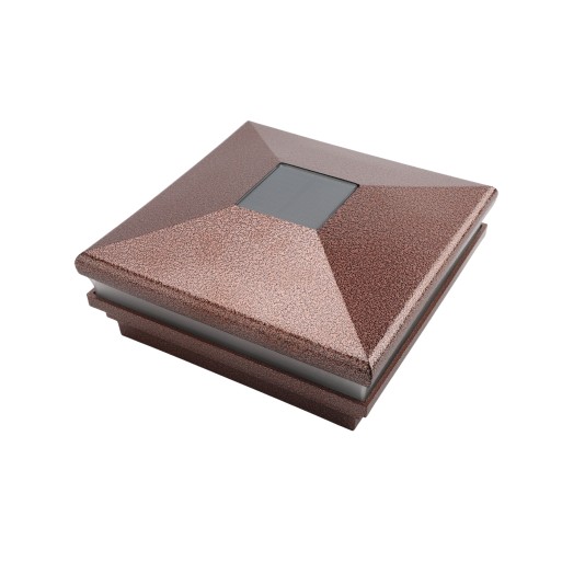 5" Sq. Neptune Halo Solar LED Lighted Vinyl Post Cap for Vinyl Fence and Railing (Antique Copper)