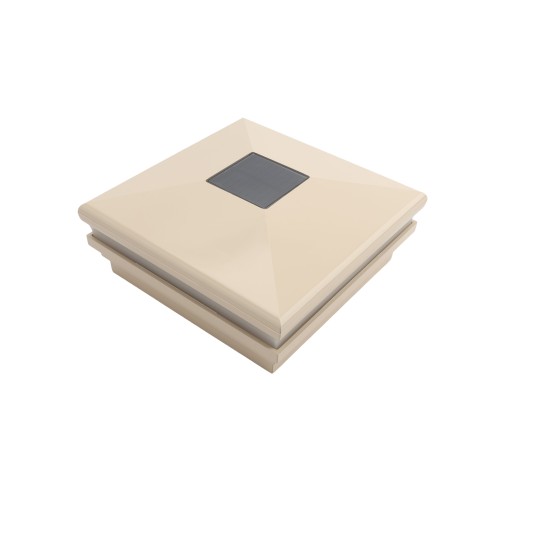 5.625" Sq. Neptune Halo Solar LED Lighted Vinyl Post Cap for Vinyl Fence and Railing (Beige)