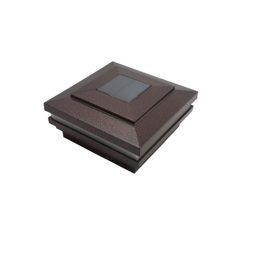 4 1/2" Sq. Cape May Halo Solar LED Lighted Vinyl Post Cap for Vinyl Fence and Railing (Antique Brown)