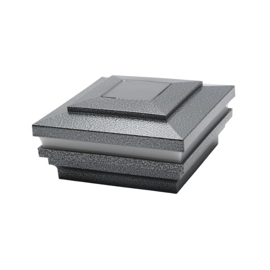 4 1/2" Sq. Cape May Halo Solar LED Lighted Vinyl Post Cap for Vinyl Fence and Railing (Antique Gray) (simple6)