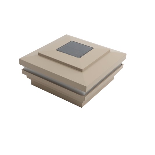 4 1/2" Sq. Cape May Halo Solar LED Lighted Vinyl Post Cap for Vinyl Fence and Railing (Khaki)