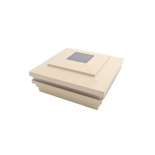 LMT-1859KT 5" Sq. Cape May Halo Solar LED Lighted Vinyl Post Cap - Beige