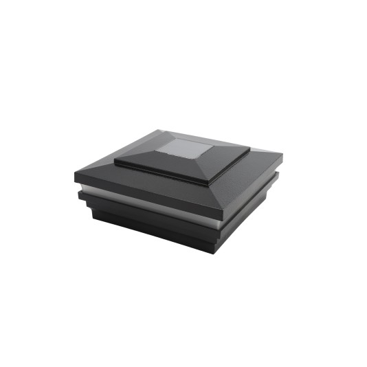 LMT-1860HB 5.625" Sq. Cape May Halo Solar LED Lighted Vinyl Post Cap - Hammertone Black