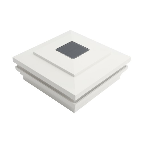 LMT-1860W 5.625" Sq. Cape May Halo Solar LED Lighted Vinyl Post Cap - White