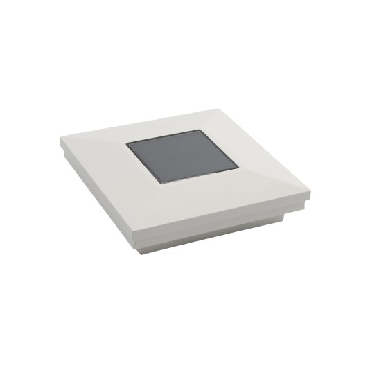 4" Sq. Ornamental Downward Solar LED Lighted Vinyl Post Cap for Vinyl Fence and Railing (White) 