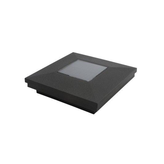 4" Sq. Ornamental Downward Solar LED Lighted Vinyl Post Cap for Vinyl Fence and Railing (Textured Black)