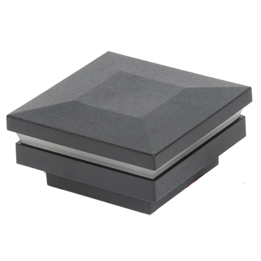  3.25" Sq. Downward Low Voltage Vinyl Post Cap for Vinyl Fence and Railing (Warm White)  Textured Black Matte