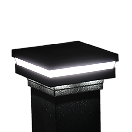  3.25" Sq. Ornamental Low Voltage Combo Vinyl Post Cap for Vinyl Fence and Railing (Warm White)  Textured Black Matte
