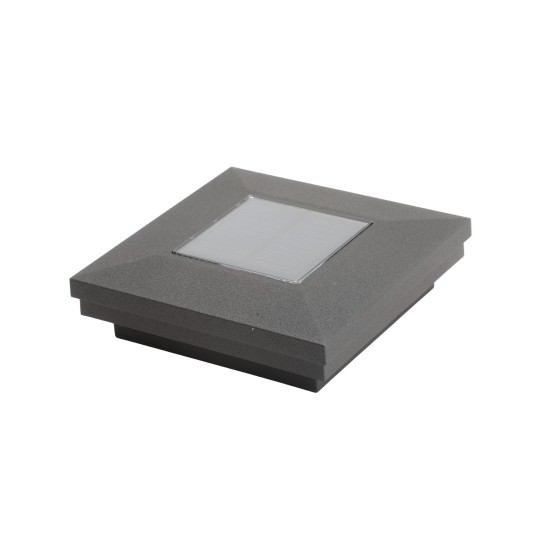 3.25" Sq. Ornamental Downward Solar Light Vinyl Post Cap for Vinyl Fence and Railing (Textured Black Matte) (simple6)