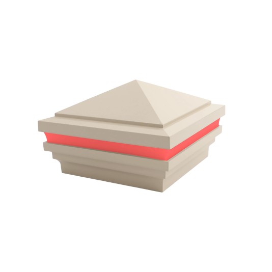 4" Sq. Haven Halo Low Voltage Post Cap with RGB Lighting & 2 Way Splitter | Almond
